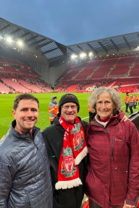 photo of Jordan, Mark, and Jo Anne at Anfield
